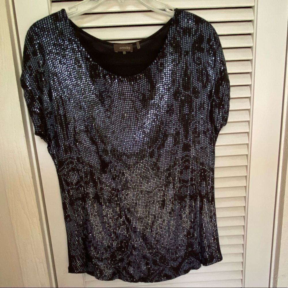 CROSBY black and sequin cap sleeve knit tunic top